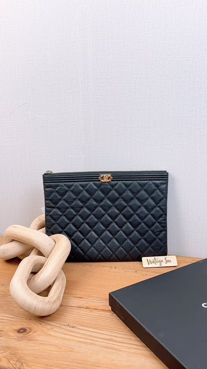 Chanel Black Caviar Medium Boy O’case (GHW)