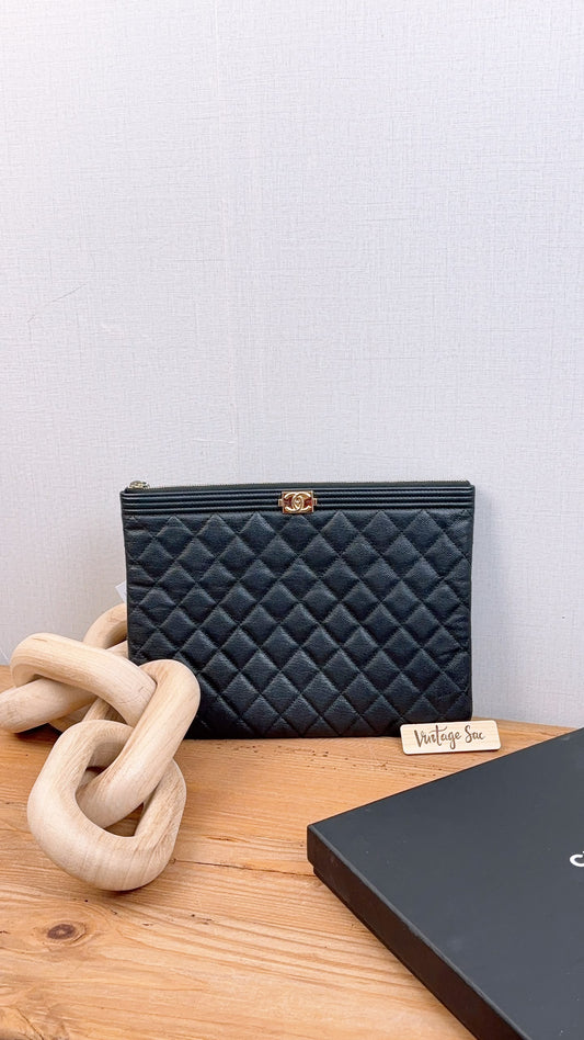 Chanel Black Caviar Medium Boy O’case (GHW)