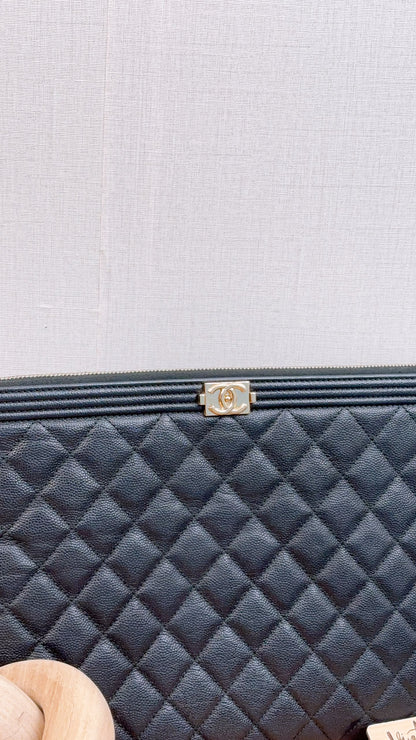 Chanel Black Caviar Medium Boy O’case (GHW)