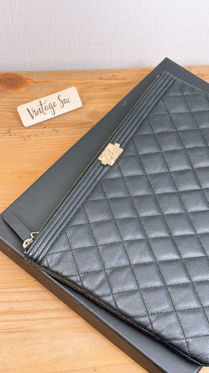 Chanel Black Caviar Medium Boy O’case (GHW)
