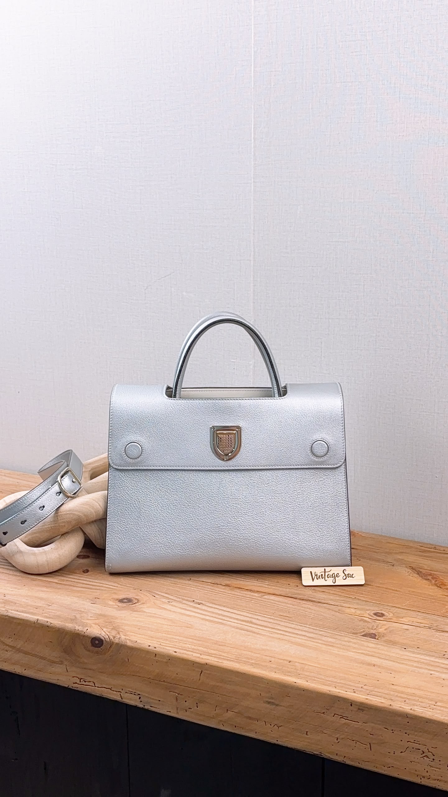 Dior Metallic Silver Calfskin Medium Diorever Tote (SHW)