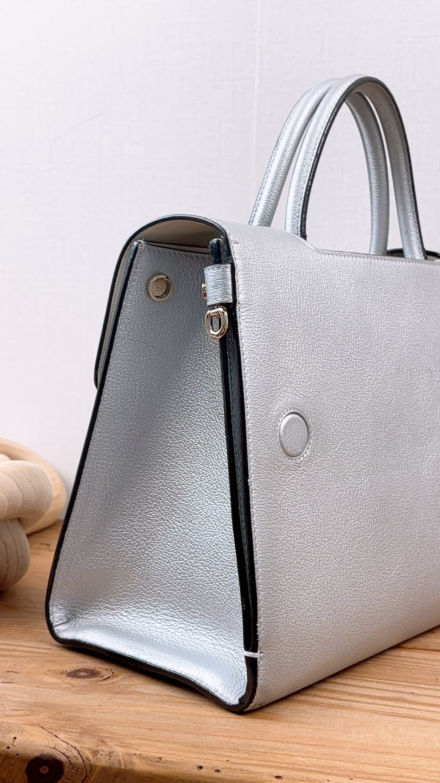 Dior Metallic Silver Calfskin Medium Diorever Tote (SHW)