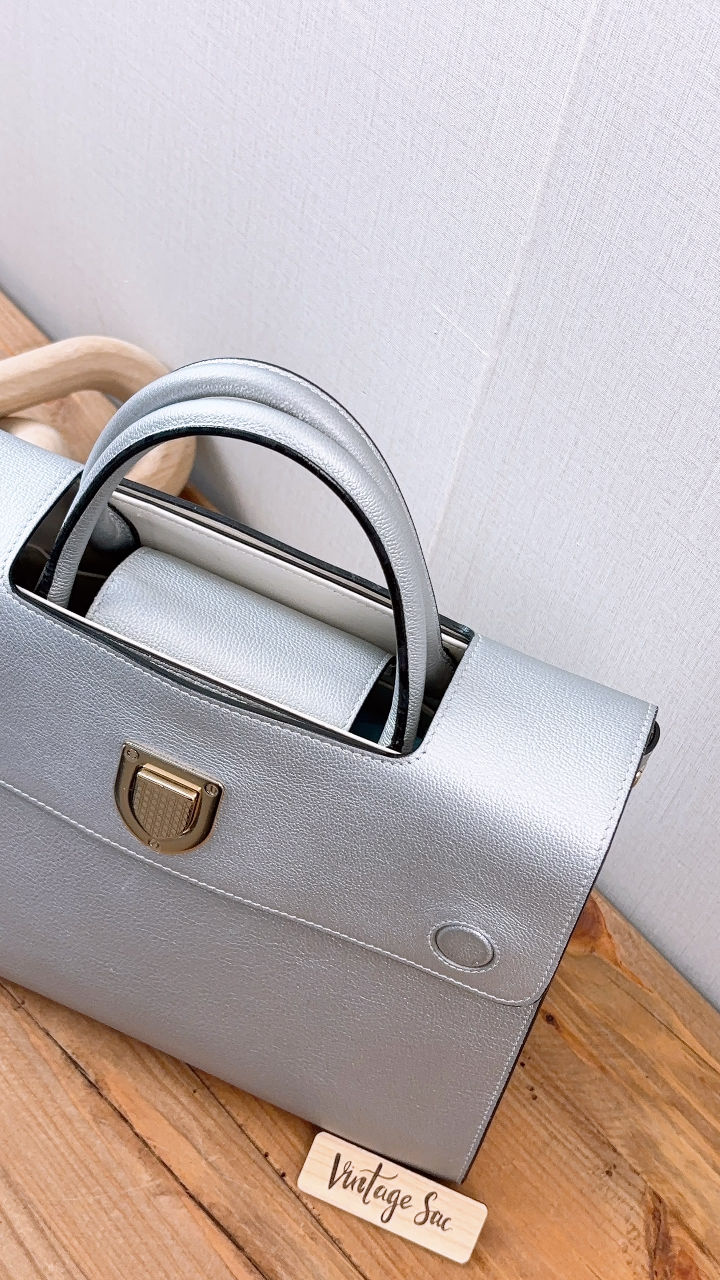 Dior Metallic Silver Calfskin Medium Diorever Tote (SHW)