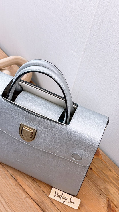 Dior Metallic Silver Calfskin Medium Diorever Tote (SHW)