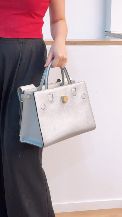 Dior Metallic Silver Calfskin Medium Diorever Tote (SHW)