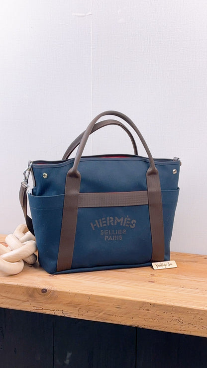 Hermes Navy Blue / Feu Pansage Groom Tote
