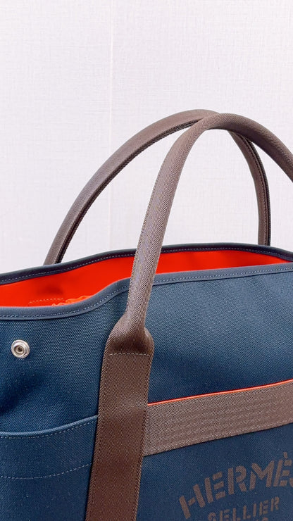 Hermes Navy Blue / Feu Pansage Groom Tote