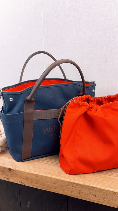 Hermes Navy Blue / Feu Pansage Groom Tote