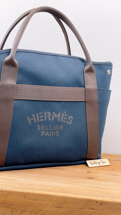 Hermes Navy Blue / Feu Pansage Groom Tote