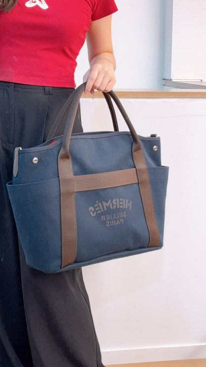 Hermes Navy Blue / Feu Pansage Groom Tote