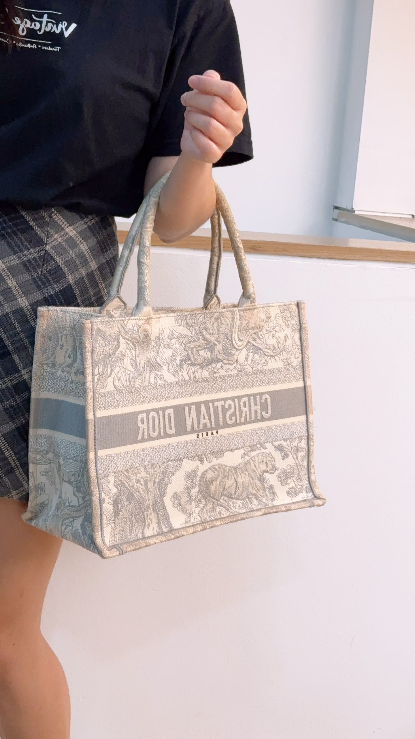 Dior Grey Toile De Jouy Medium Book Tote