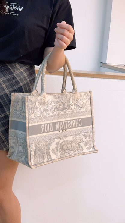 Dior Grey Toile De Jouy Medium Book Tote