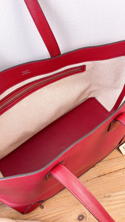 Hermes Rouge Grenat Evercolor / Epsom Maxi Box 36 Cabas