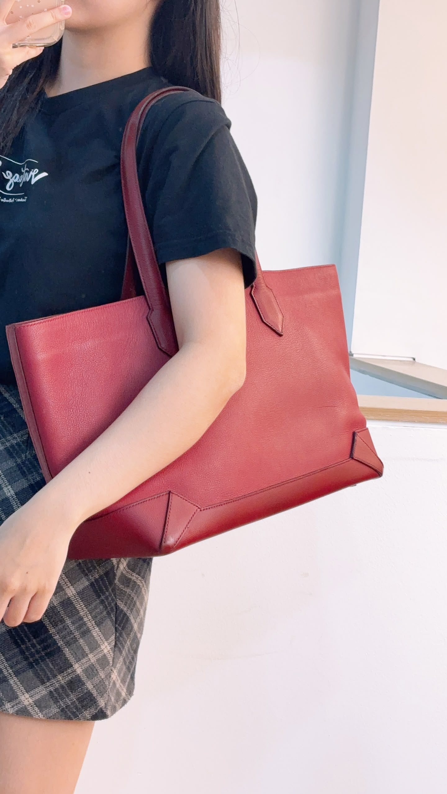 Hermes Rouge Grenat Evercolor / Epsom Maxi Box 36 Cabas