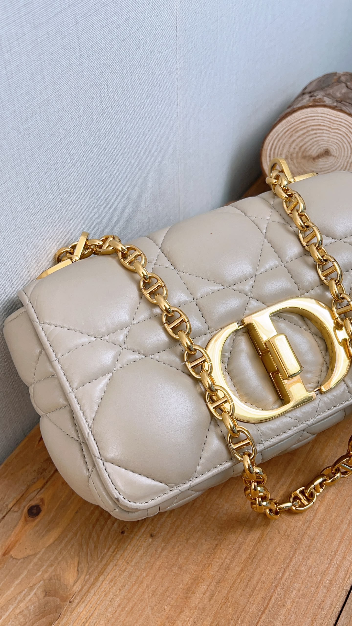 Dior Sand Lambskin Macro Cannage Small Caro (GHW)