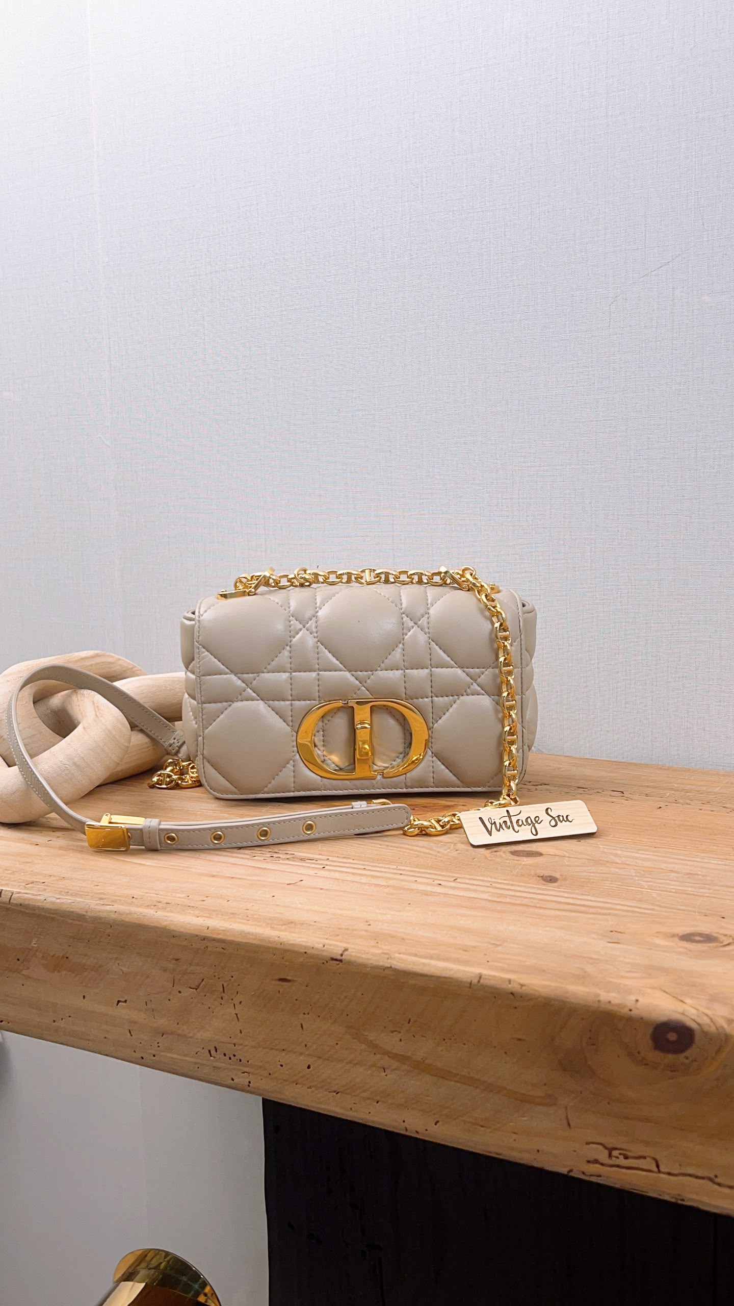 Dior Sand Lambskin Macro Cannage Small Caro (GHW)