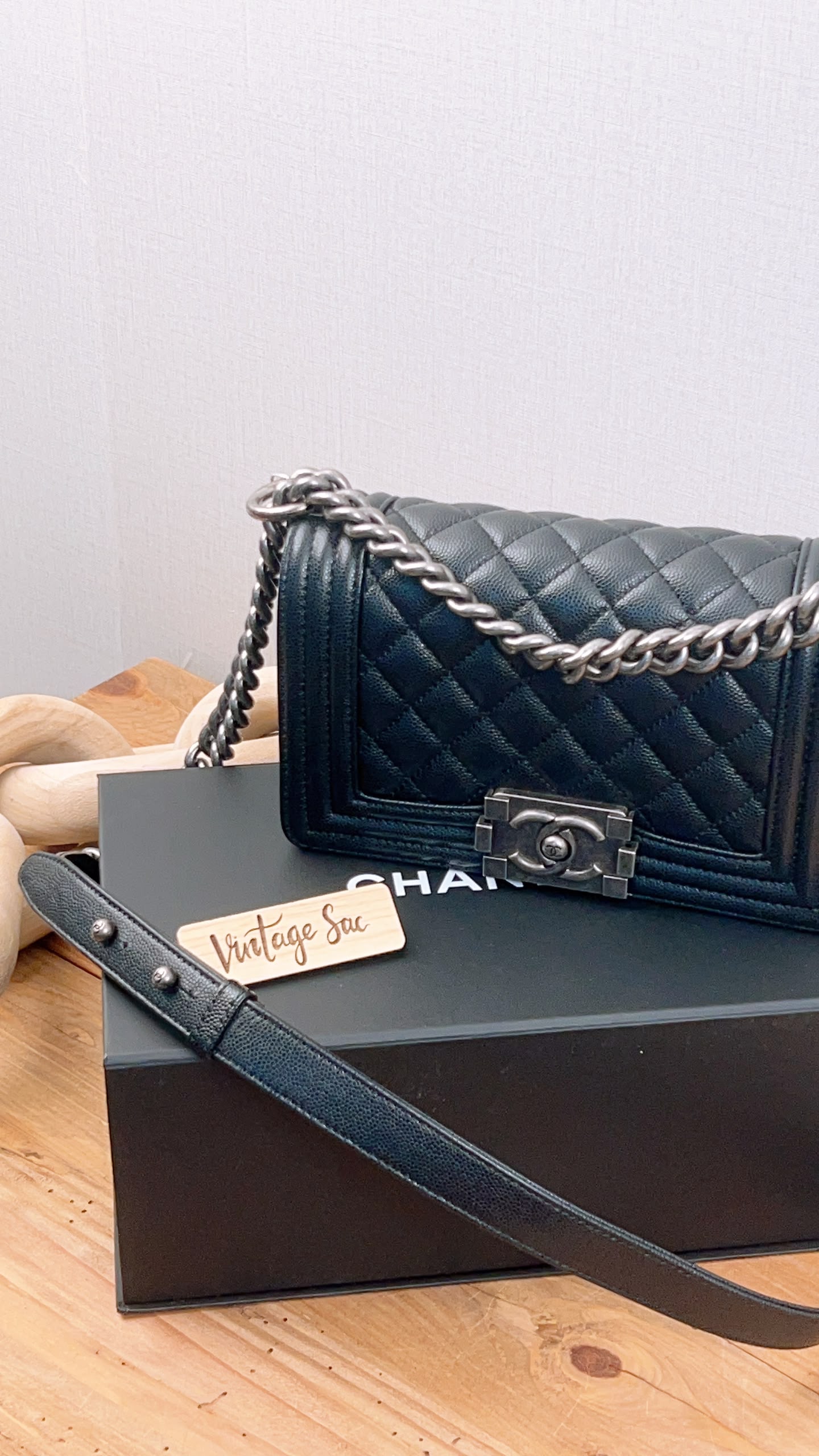 Chanel Black Caviar Small Boy (RHW)