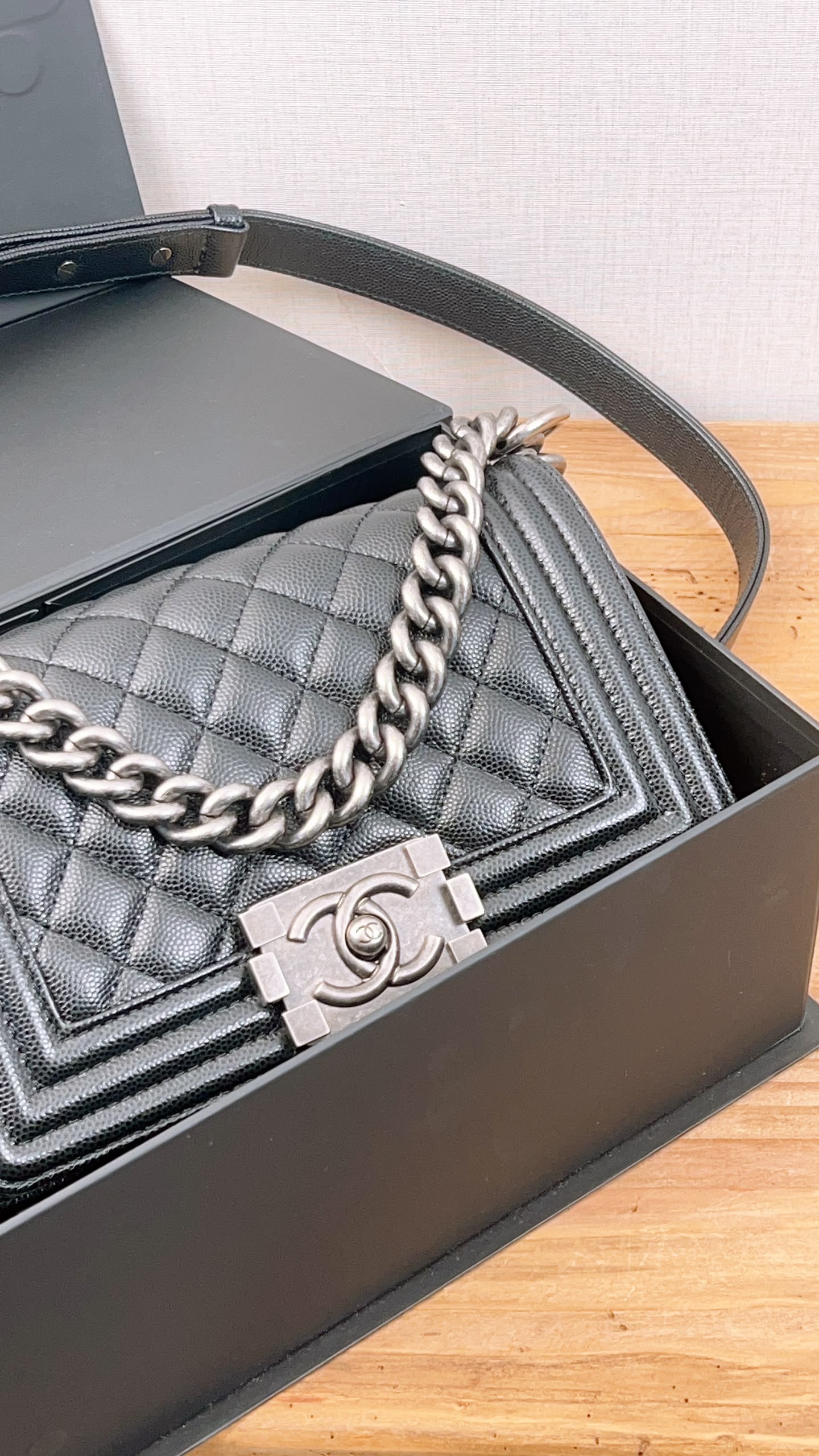 Chanel Black Caviar Small Boy (RHW)