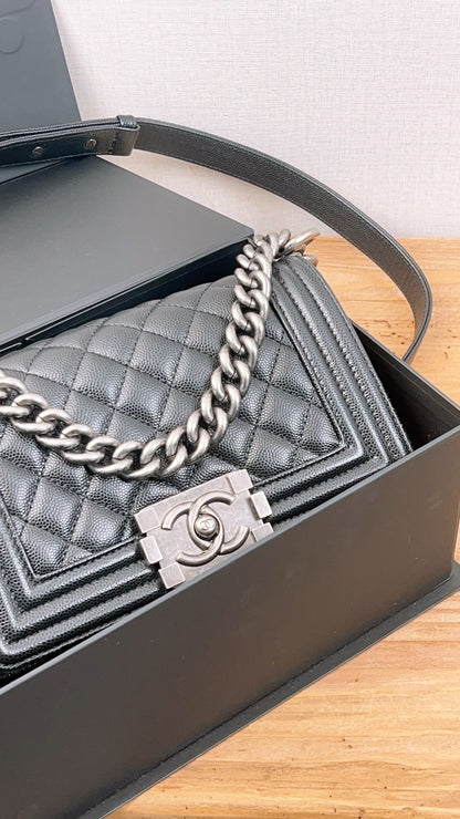 Chanel Black Caviar Small Boy (RHW)