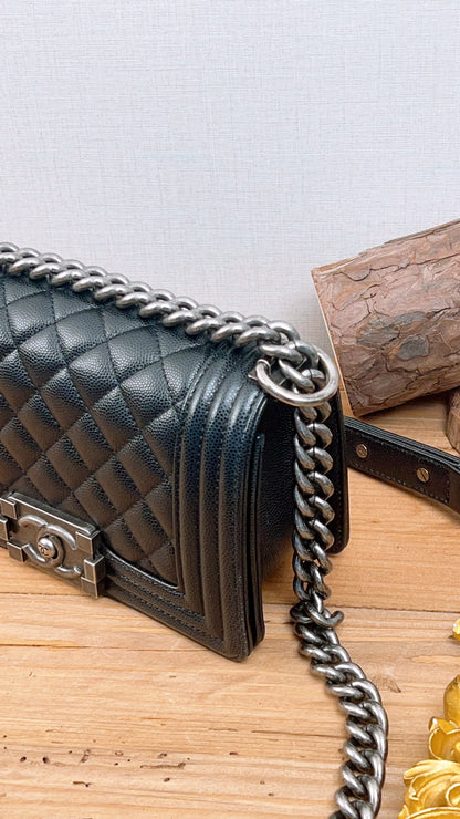 Chanel Black Caviar Small Boy (RHW)