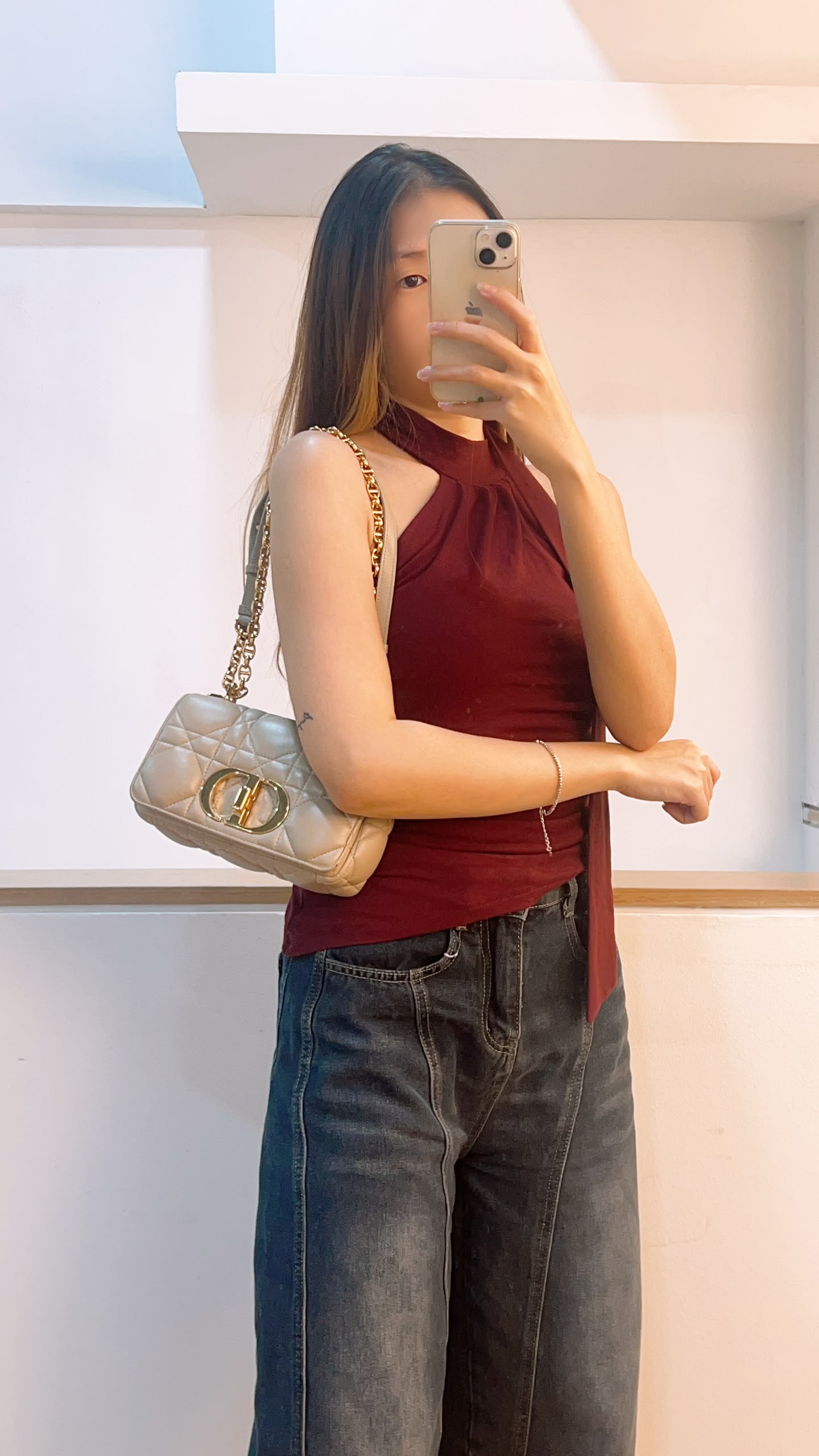 Dior Sand Lambskin Macro Cannage Small Caro (GHW)
