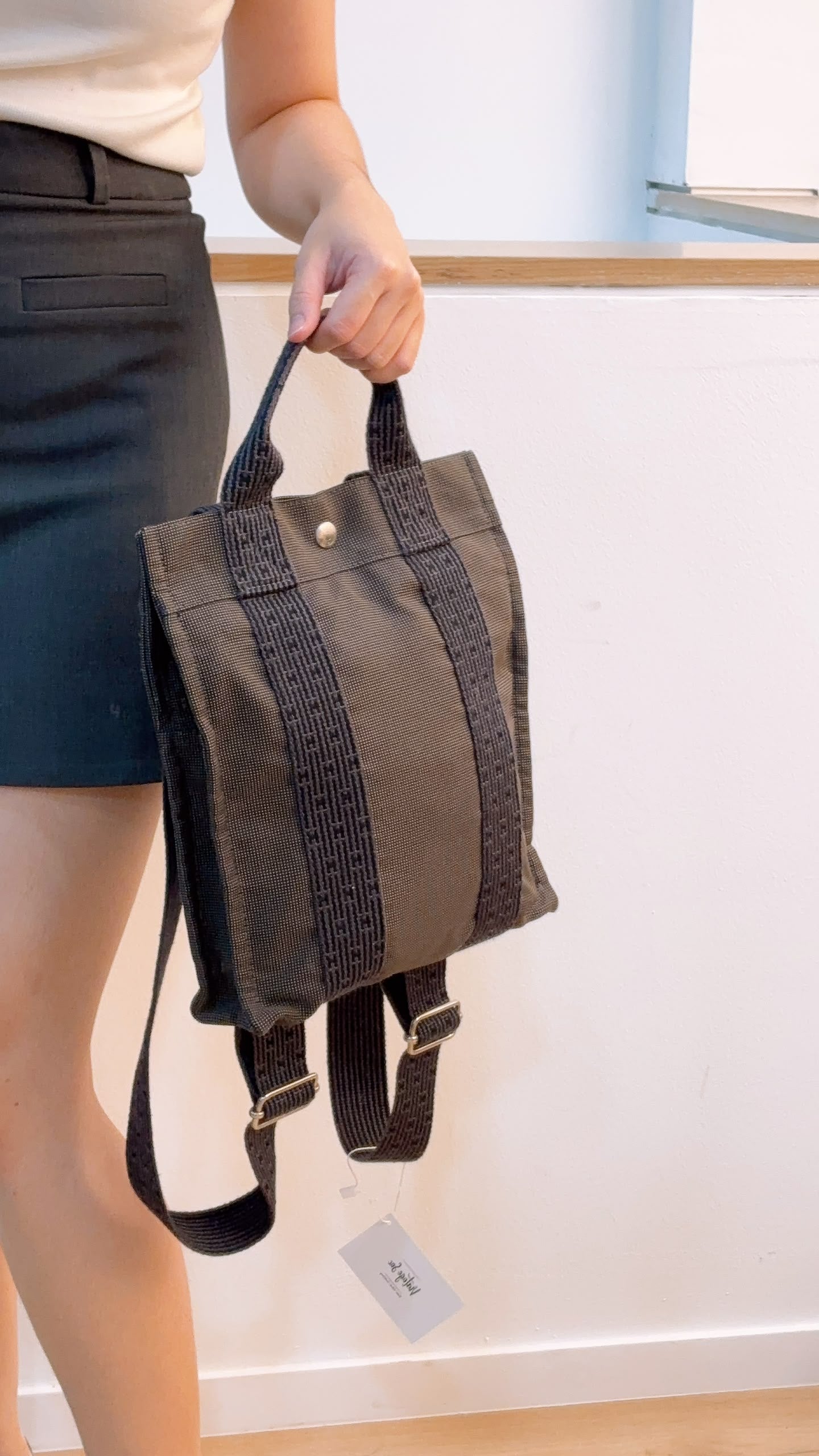 Hermes Grey Canvas Herline PM Backpack