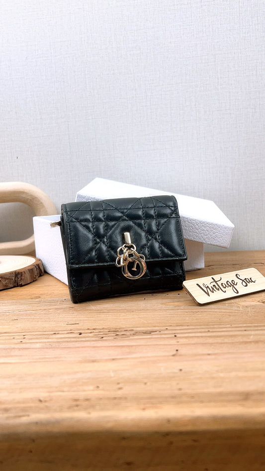 Dior Black Lambskin My Dior Hibiscus Wallet (GHW)