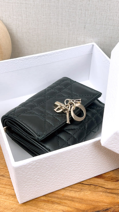 Dior Black Lambskin My Dior Hibiscus Wallet (GHW)