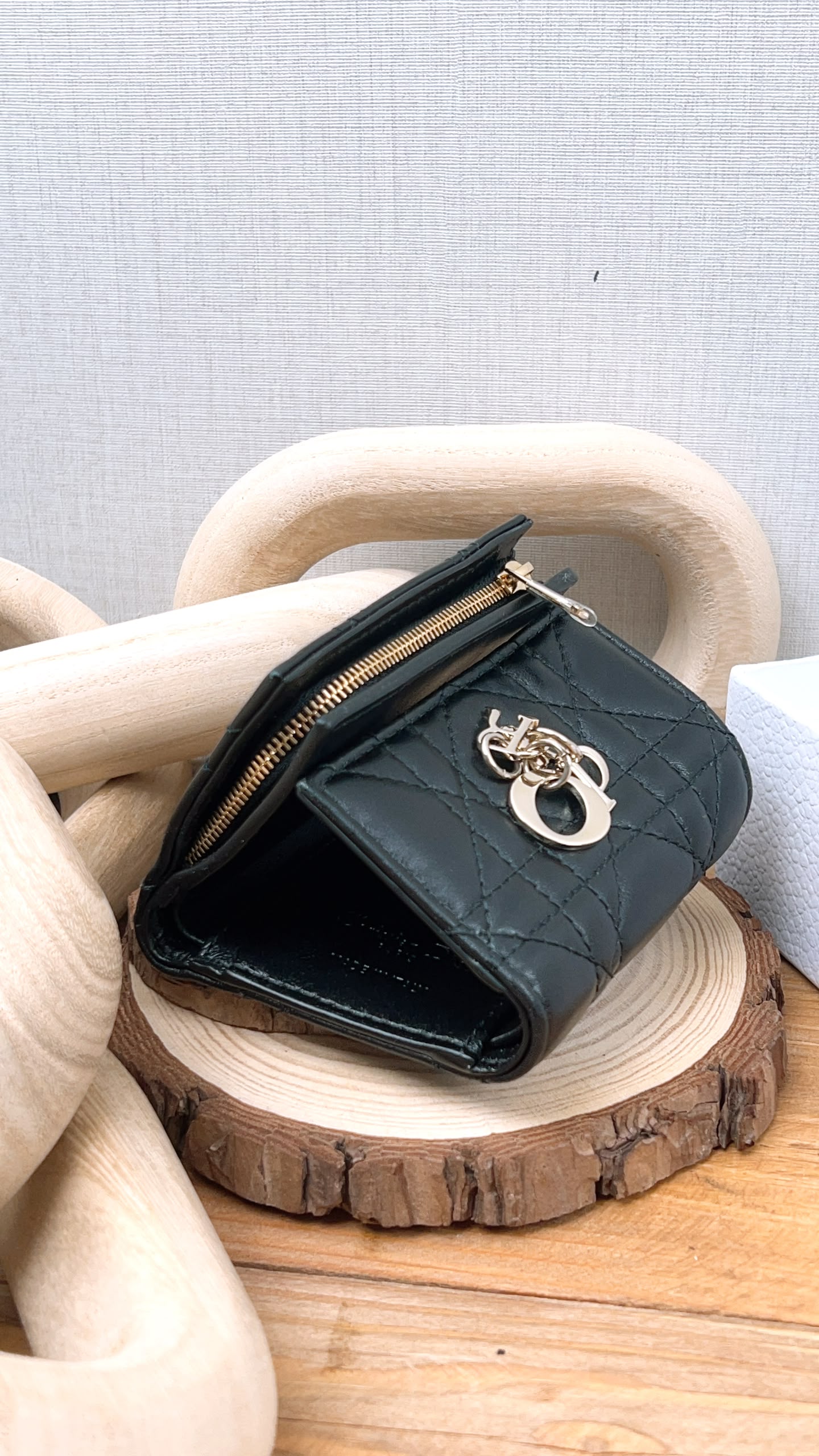 Dior Black Lambskin My Dior Hibiscus Wallet (GHW)