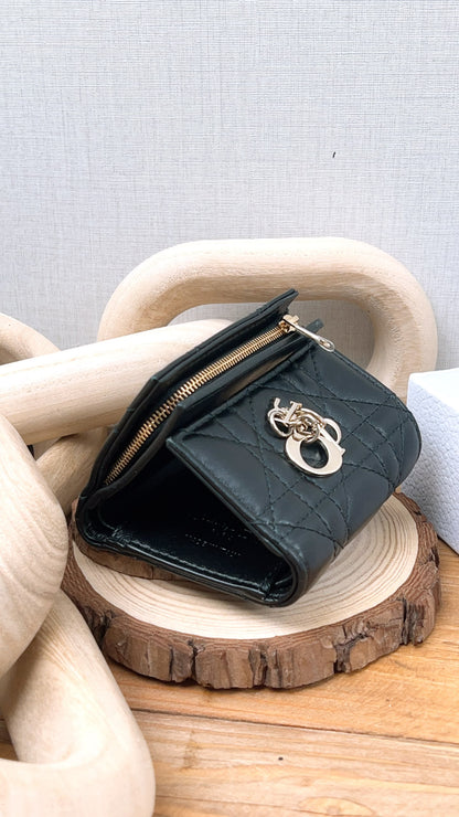 Dior Black Lambskin My Dior Hibiscus Wallet (GHW)