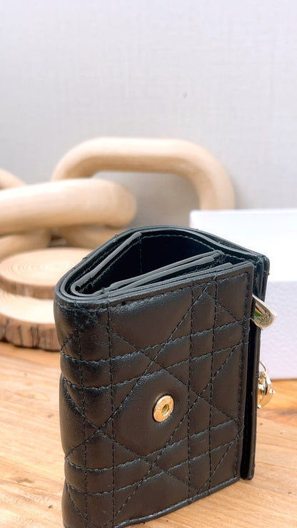 Dior Black Lambskin My Dior Hibiscus Wallet (GHW)