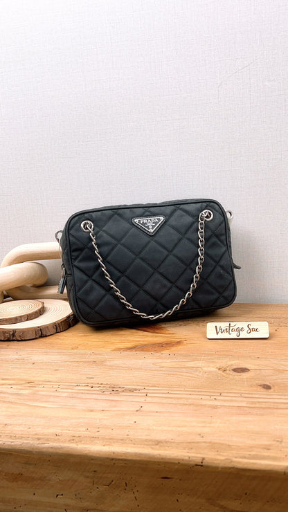Prada Black Quilted Tessuto Nylon Bandoliera Bag