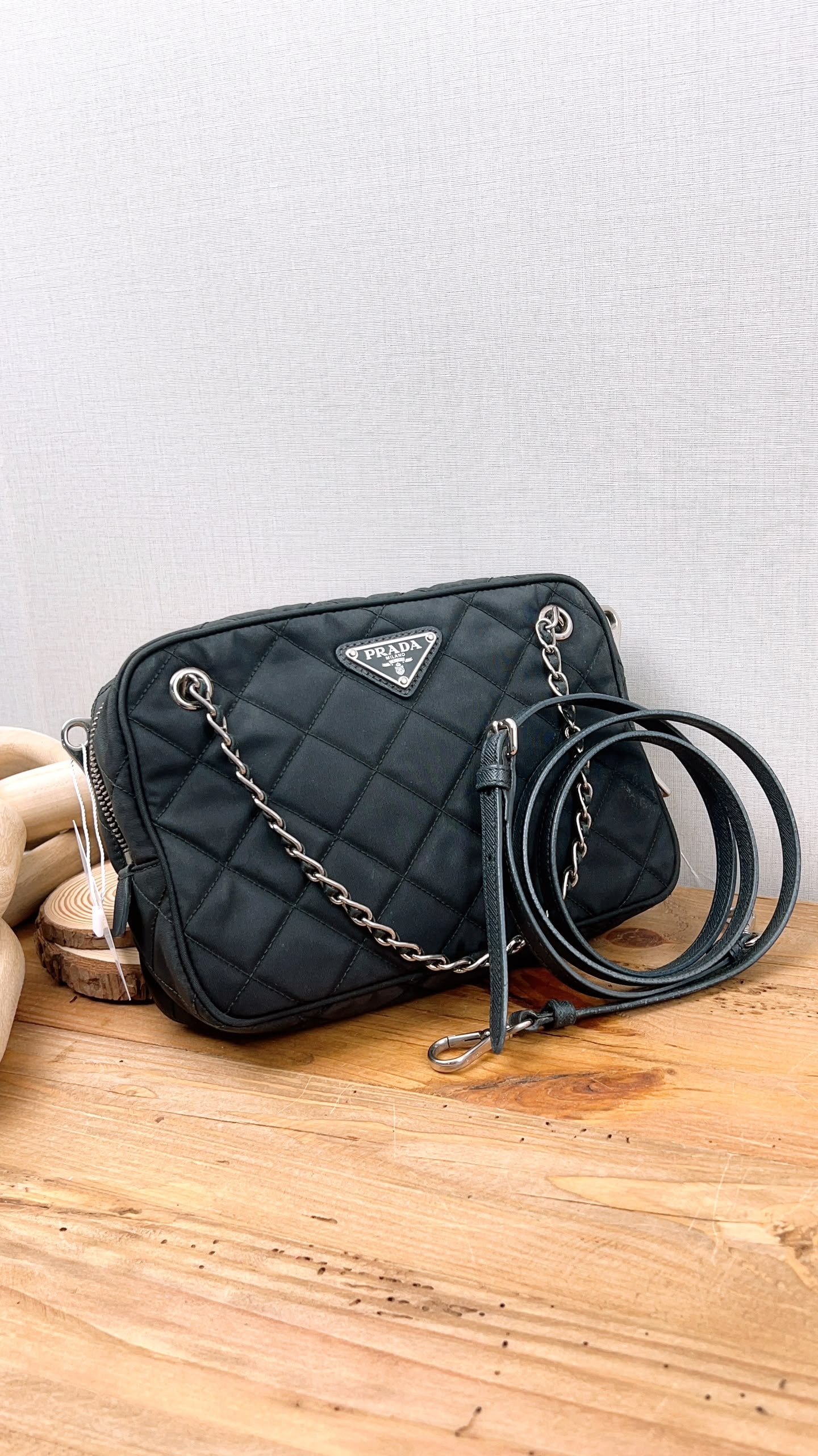 Prada Black Quilted Tessuto Nylon Bandoliera Bag