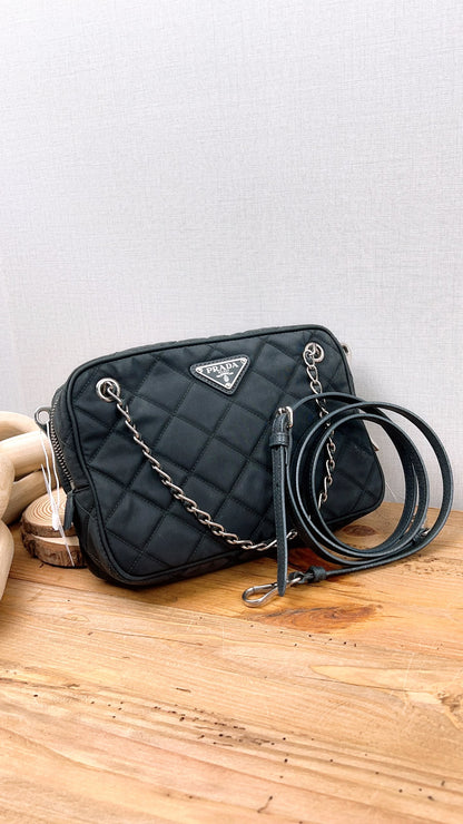Prada Black Quilted Tessuto Nylon Bandoliera Bag