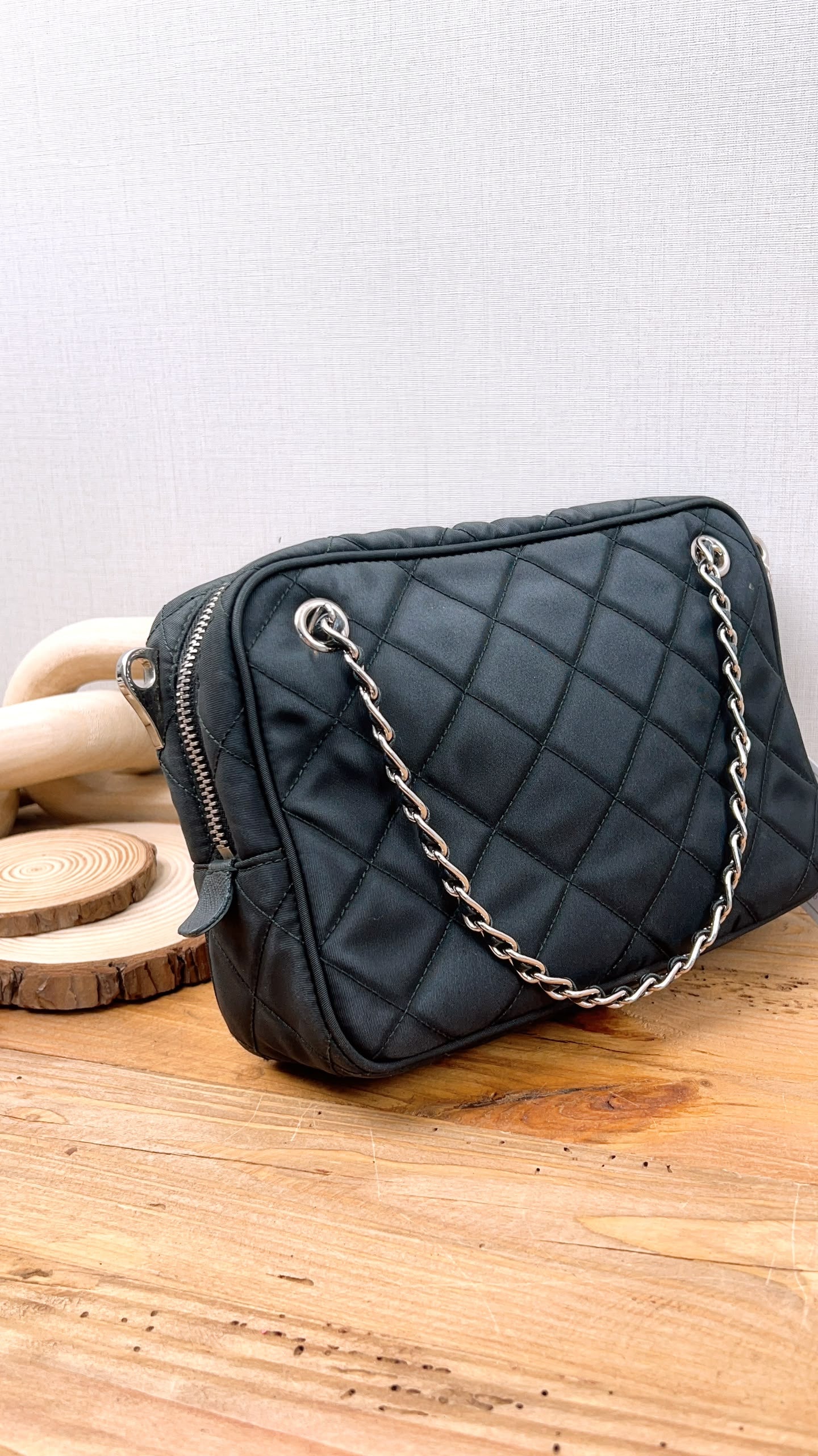 Prada Black Quilted Tessuto Nylon Bandoliera Bag