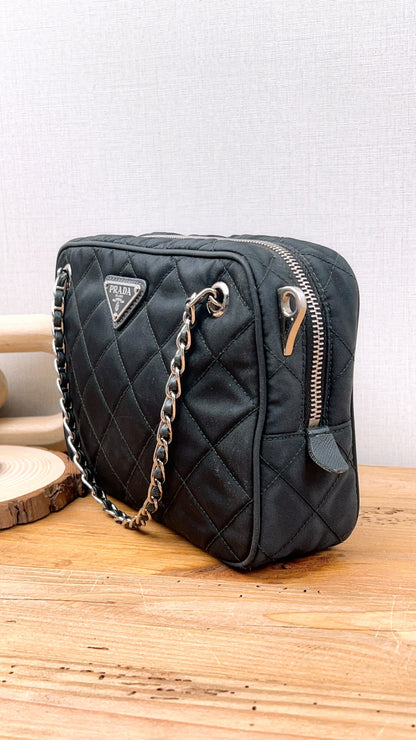 Prada Black Quilted Tessuto Nylon Bandoliera Bag