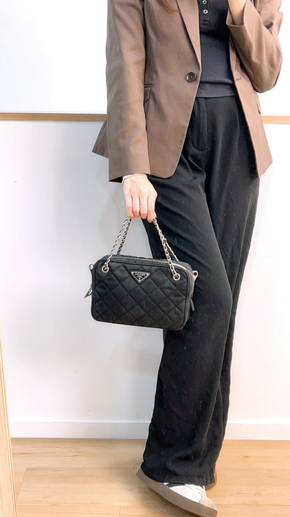 Prada Black Quilted Tessuto Nylon Bandoliera Bag