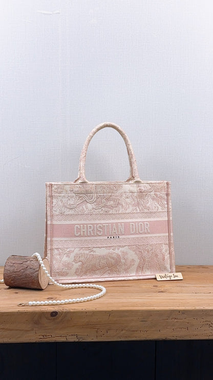 Dior Pink Toile De Jouy Embroidered Medium Book Tote