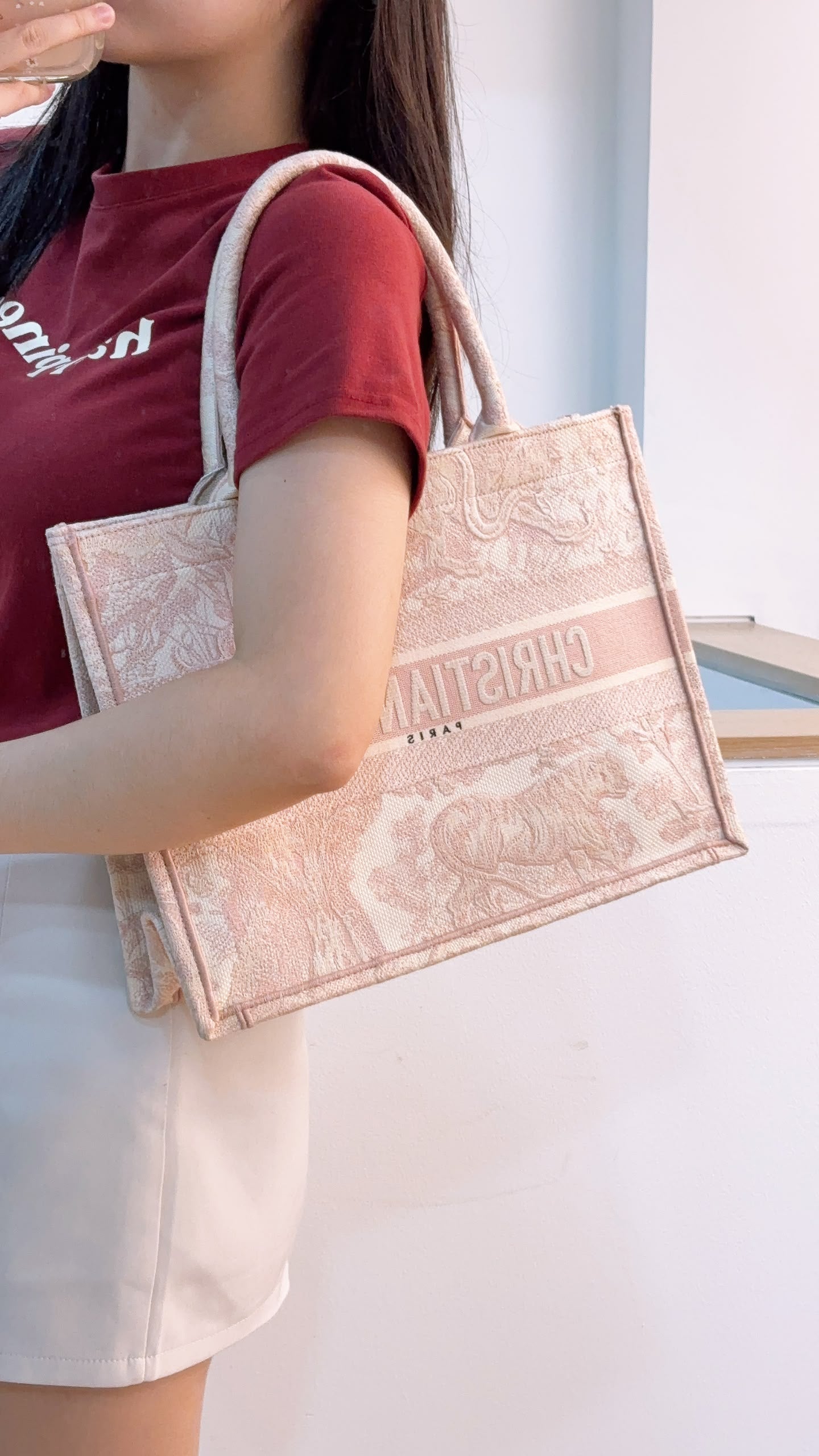 Dior Pink Toile De Jouy Embroidered Medium Book Tote