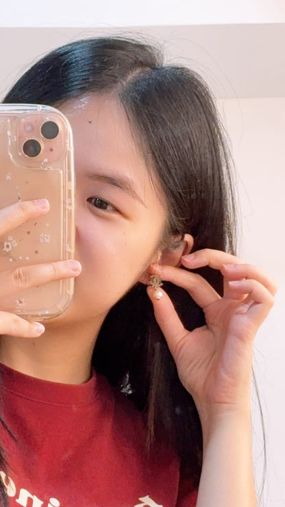 Chanel Silver Mini CC with Pearl Earrings