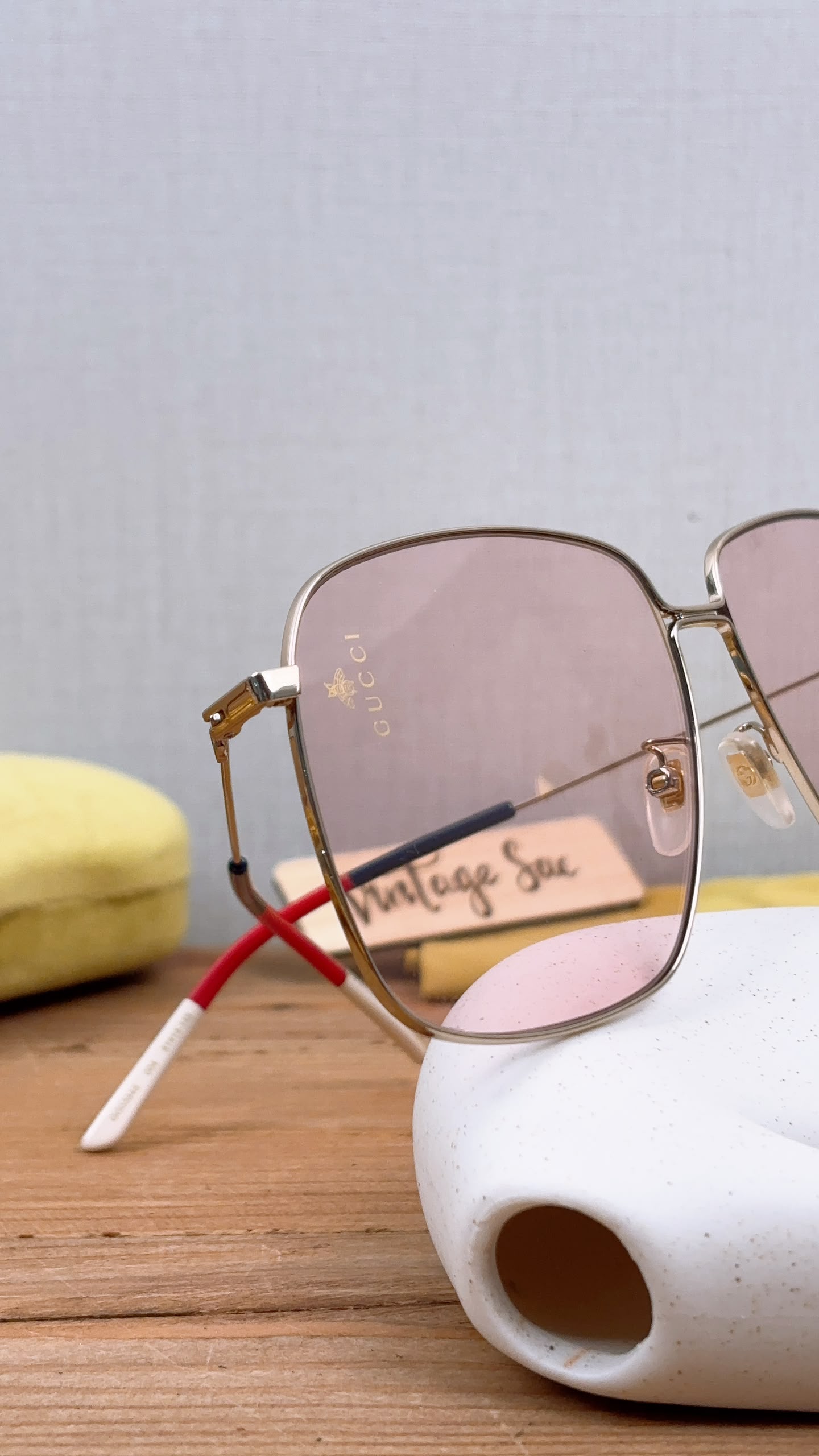 Gucci Pink Rectangular Frame Interlocking G Sunglasses