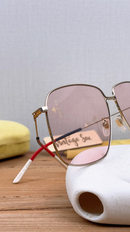 Gucci Pink Rectangular Frame Interlocking G Sunglasses