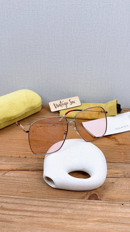 Gucci Pink Rectangular Frame Interlocking G Sunglasses
