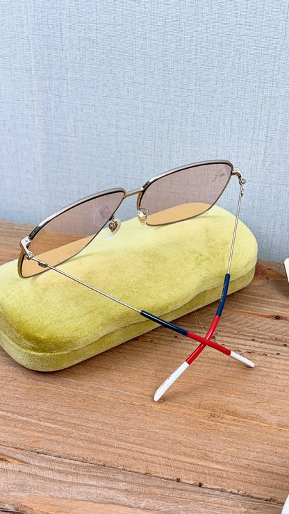 Gucci Pink Rectangular Frame Interlocking G Sunglasses