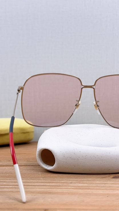 Gucci Pink Rectangular Frame Interlocking G Sunglasses