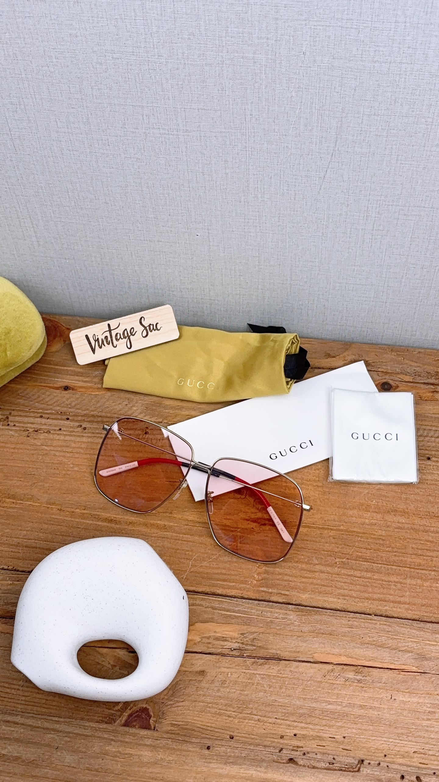 Gucci Pink Rectangular Frame Interlocking G Sunglasses