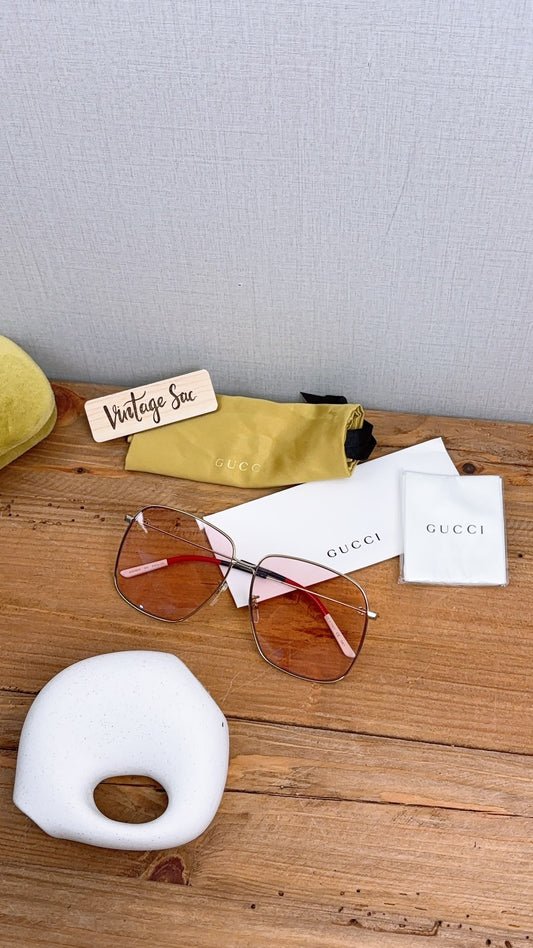 Gucci Pink Rectangular Frame Interlocking G Sunglasses