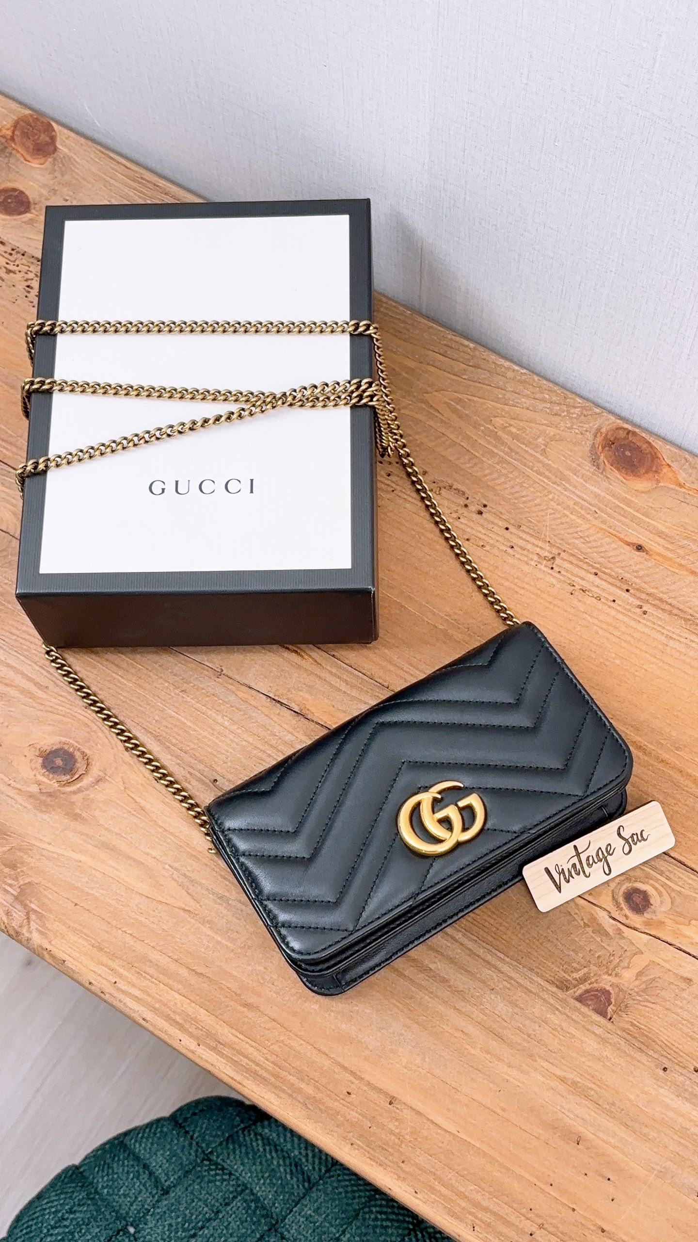 Gucci Black Marmont Mini Chain Wallet