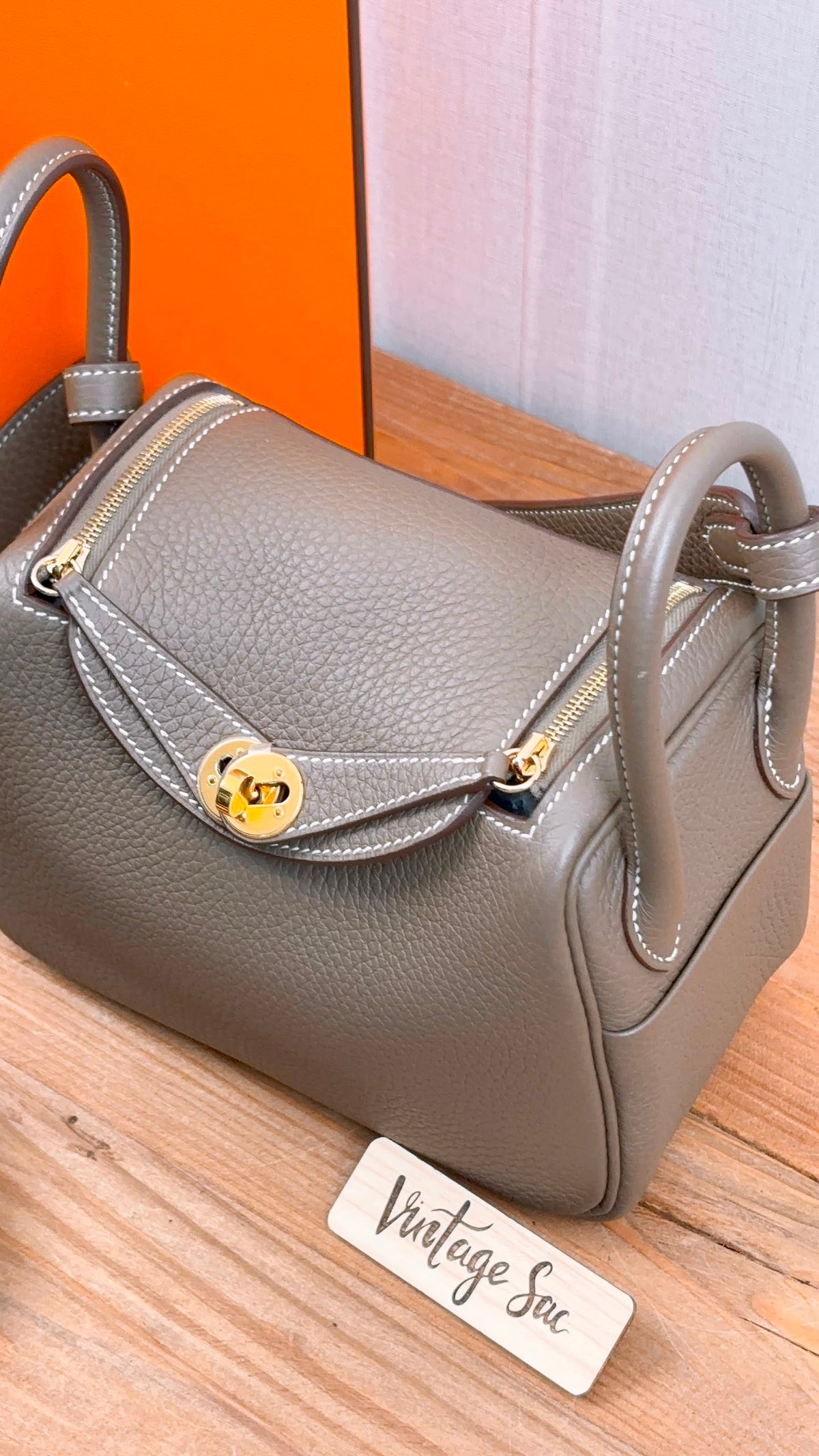 Hermes Etoupe Mini Lindy (GHW)