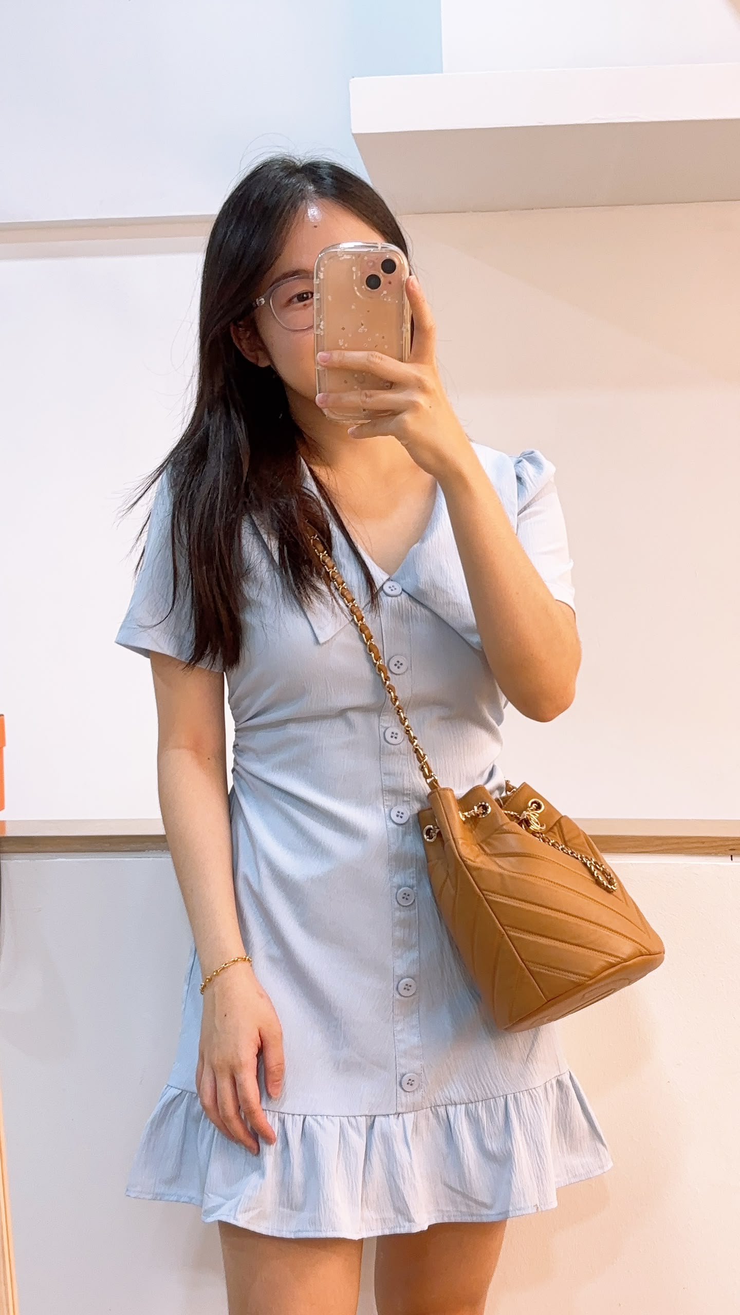 Chanel Caramel Brown Lambskin Small Chevron Bucket Drawstring Bag (LGHW)